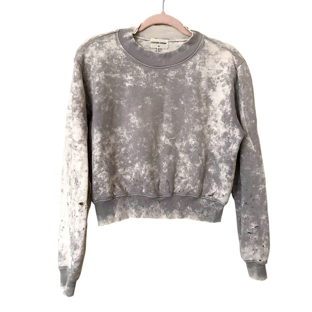 COTTON CITIZEN Tie Dye Distressed Cropped Sweatshirt Medium